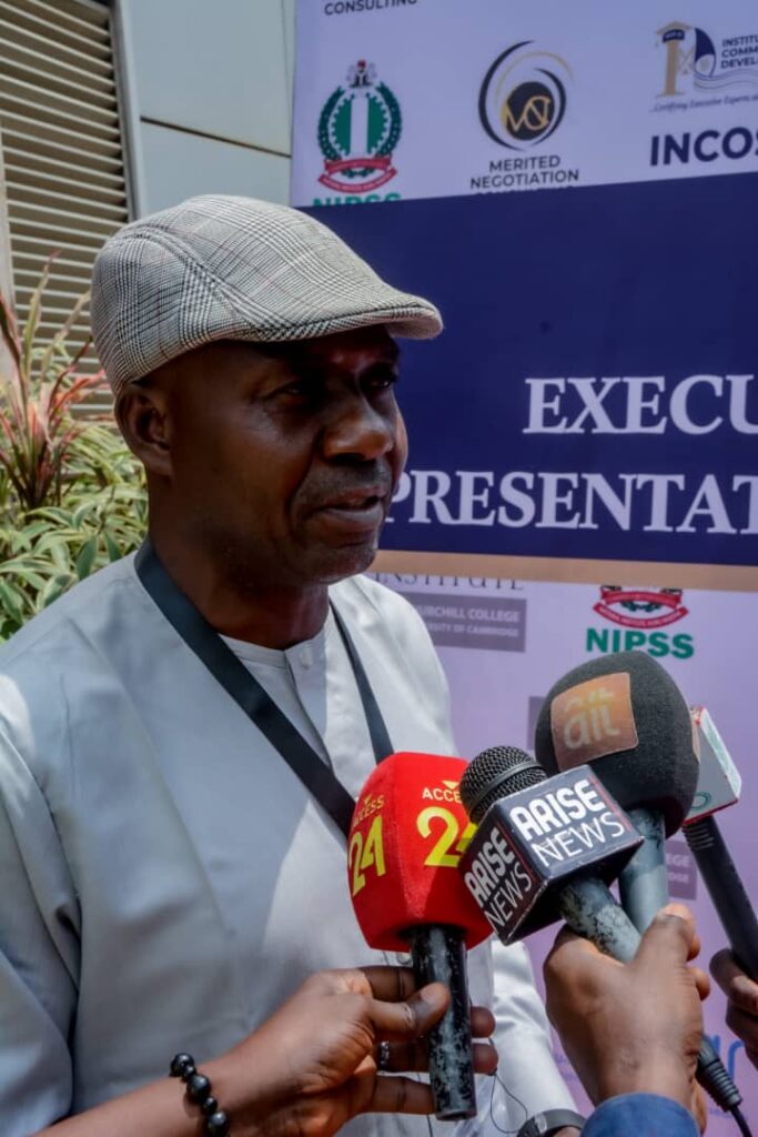 Addressing the press on the aims and gains of INSTITUTE OF NEGOTIATORS, COMMUNITY AND SOCIAL DEVELOPMENT EXPERTS to the nation.